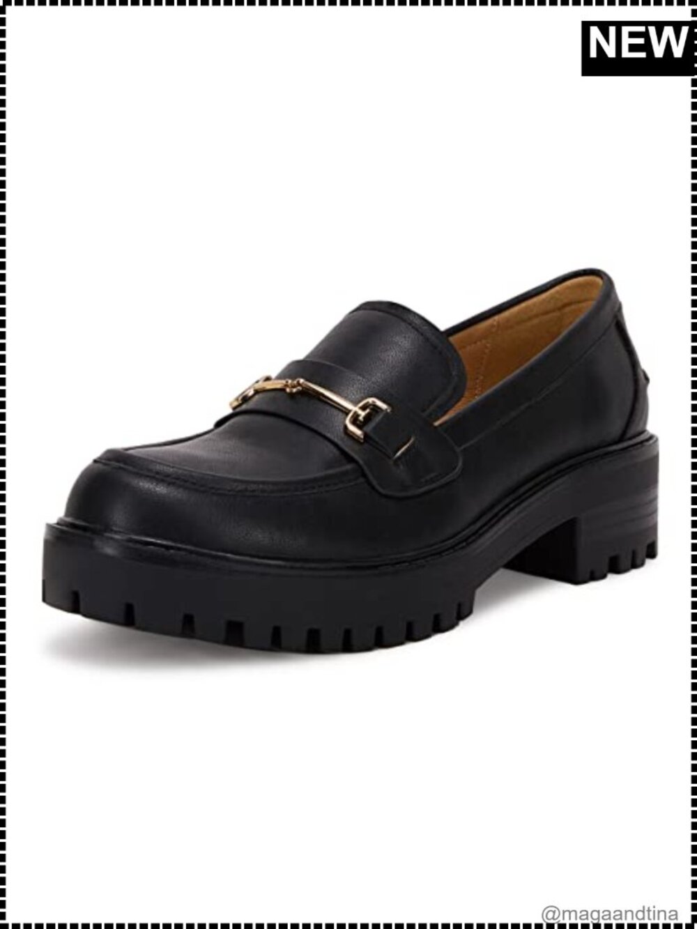 Platform Chunky Heel Loafers Slip On Faux Leather Women's Casual Shoes